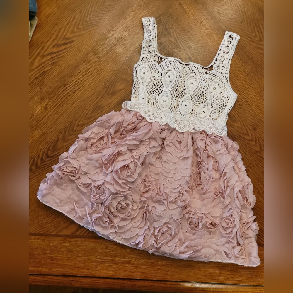 Blush & cream crocheted/rosette dress